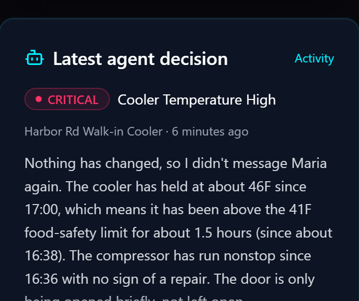The agent's latest decision